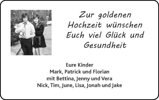 Glückwunschanzeige von Zur goldenen Hochzeit  von Zeitung am Sonntag