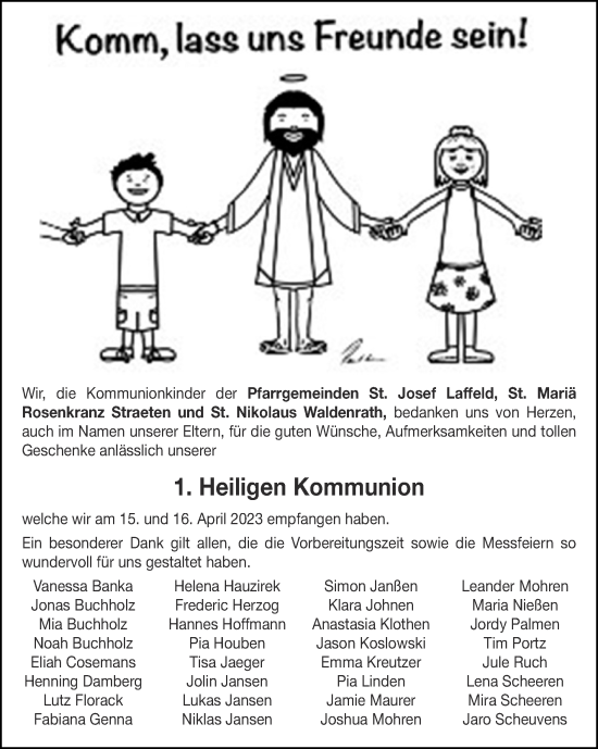Glückwunschanzeige von 1. Heiligen Kommunion  von Zeitung am Sonntag