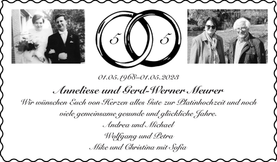 Glückwunschanzeige von Anneliese und Gerd-Werner Meurer von Zeitung am Sonntag