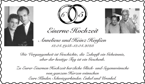Glückwunschanzeige von Anneliese und Heinz Henßen von Zeitung am Sonntag