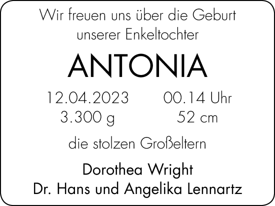 Glückwunschanzeige von Antonia  von Zeitung am Sonntag