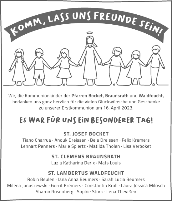 Glückwunschanzeige von Danksagung Erstkommunion St.Josef, St.Clemens und St.Lanbertus von Zeitung am Sonntag