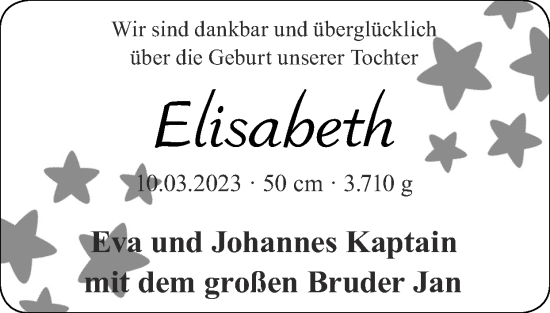 Glückwunschanzeige von Elisabeth Kaptain von Zeitung am Sonntag