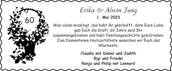 Glückwunschanzeige von Erika und Alwin Jung von Zeitung am Sonntag
