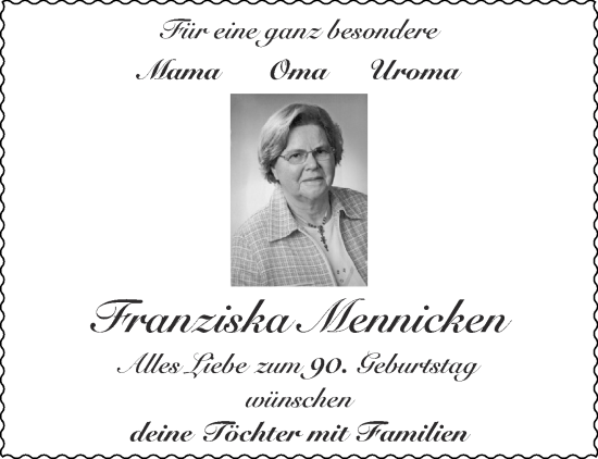 Glückwunschanzeige von Franziska Mennicken von Aachener Zeitung
