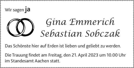 Glückwunschanzeige von Gina und Sebastian  von Zeitung am Sonntag