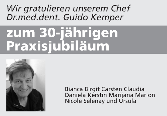Glückwunschanzeige von Guido Kemper von Zeitung am Sonntag