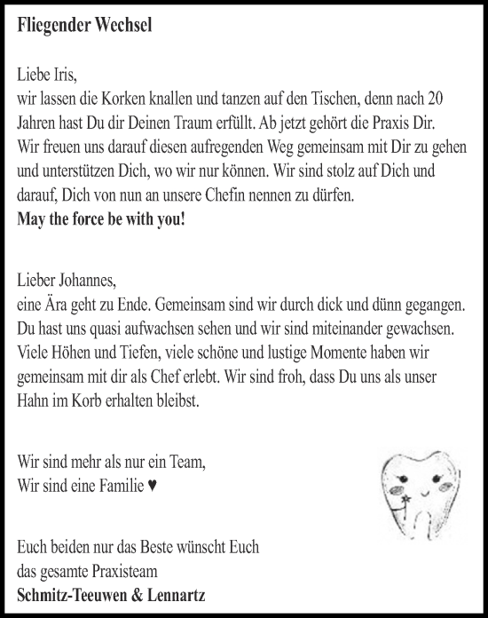Glückwunschanzeige von Iris und Johannes  von Zeitung am Sonntag