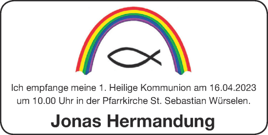 Glückwunschanzeige von Jonas Hermandung von Zeitung am Sonntag