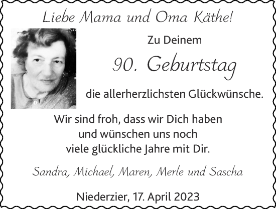 Glückwunschanzeige von Käthe  von Zeitung am Sonntag