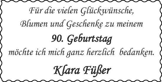 Glückwunschanzeige von Klara Füßer von Zeitung am Sonntag