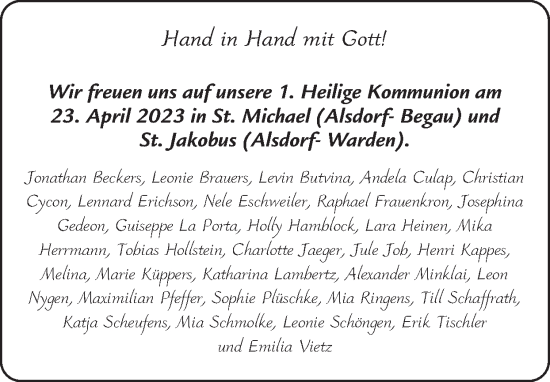 Glückwunschanzeige von Kommunion  von Zeitung am Sonntag