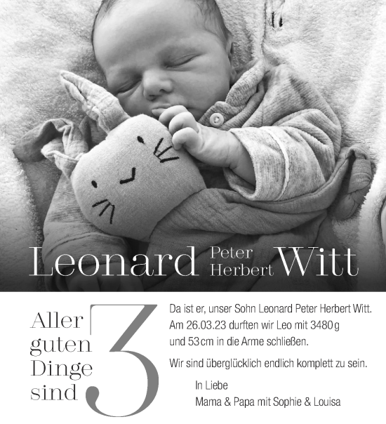 Glückwunschanzeige von Leonard Peter Herbert Witt von Aachener Zeitung
