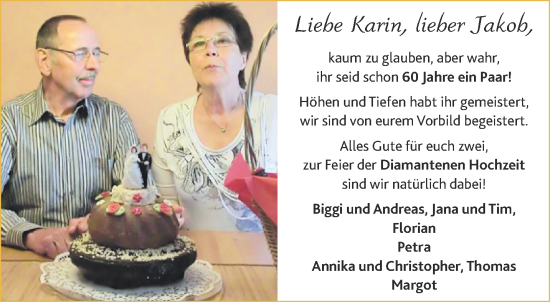 Glückwunschanzeige von Liebe Karin, lieber Jakob,  von Aachener Zeitung