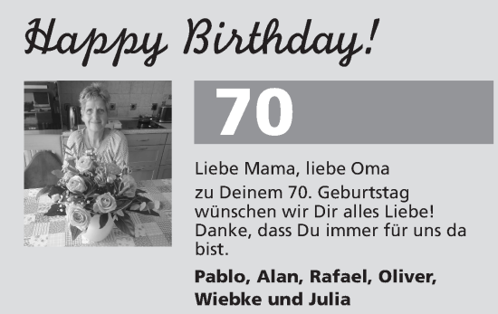 Glückwunschanzeige von Mama  von Zeitung am Sonntag