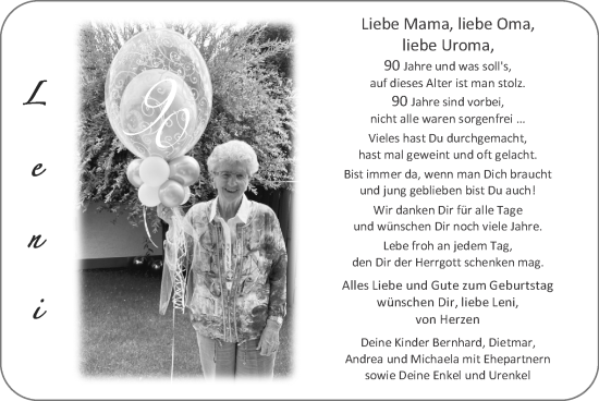 Glückwunschanzeige von Mama  von Zeitung am Sonntag