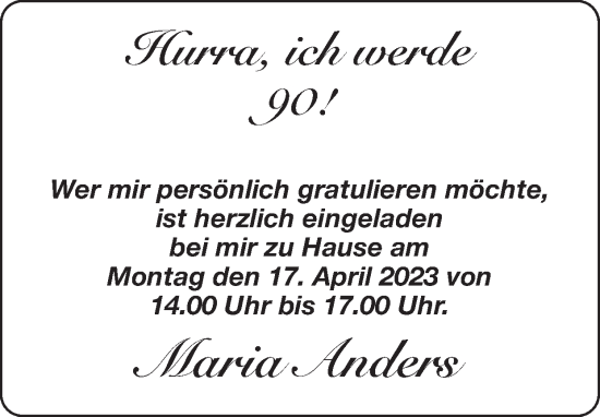 Glückwunschanzeige von Maria Anders von Zeitung am Sonntag