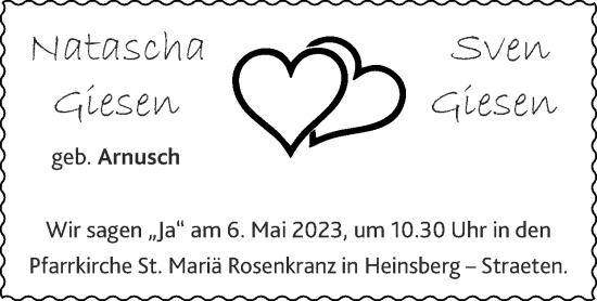 Glückwunschanzeige von Natascha und Sven Giesen von Zeitung am Sonntag