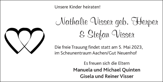 Glückwunschanzeige von Nathalie und Stefan Visser von Zeitung am Sonntag