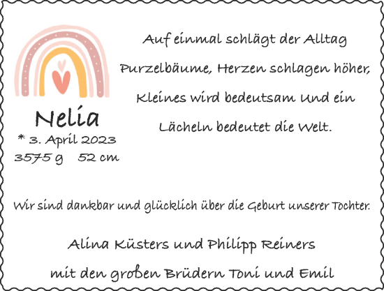 Glückwunschanzeige von Nelia  von Zeitung am Sonntag