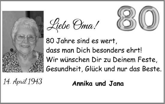 Glückwunschanzeige von Oma  von Zeitung am Sonntag