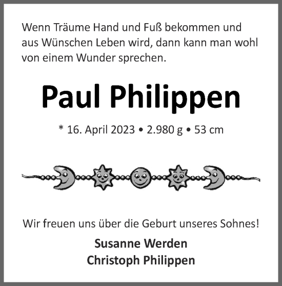 Glückwunschanzeige von Paul Philippen  von Zeitung am Sonntag