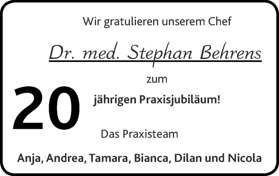 Glückwunschanzeige von Stephan Behrens von Zeitung am Sonntag