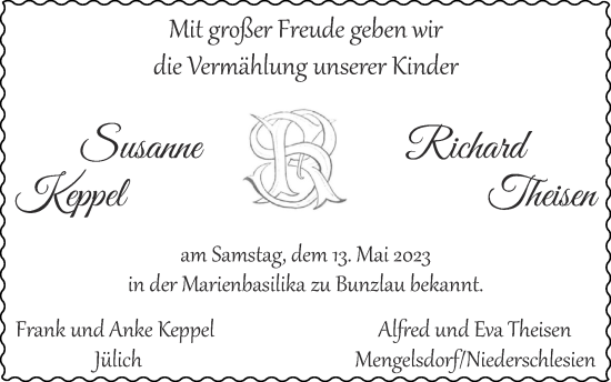 Glückwunschanzeige von Susanne und Richard Theisen von Zeitung am Sonntag