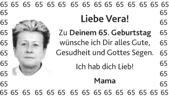 Glückwunschanzeige von Vera  von Zeitung am Sonntag