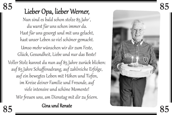 Glückwunschanzeige von Werner  von Zeitung am Sonntag