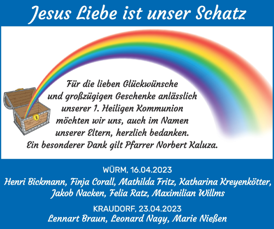 Glückwunschanzeige von 1. Heilige Kommunion  von Zeitung am Sonntag