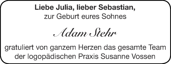 Glückwunschanzeige von Adam Stehr von Zeitung am Sonntag