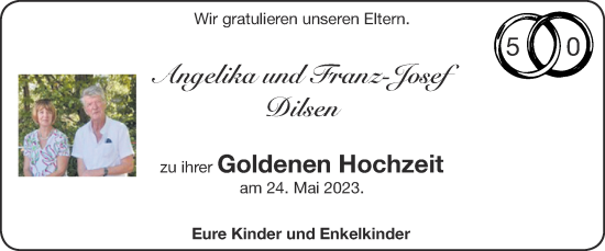 Glückwunschanzeige von Angelika und Franz-Josef Dilsen von Zeitung am Sonntag