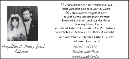 Glückwunschanzeige von Angelika und Heinz-Josef Kohnen von Zeitung am Sonntag