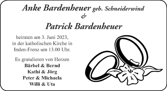 Glückwunschanzeige von Anke, Patrick Bardenheuer von Aachener Zeitung