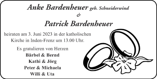 Glückwunschanzeige von Anke und Patrick Bardenheuer von Zeitung am Sonntag
