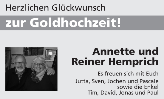 Glückwunschanzeige von Annette und Reiner Hemprich von Aachener Zeitung