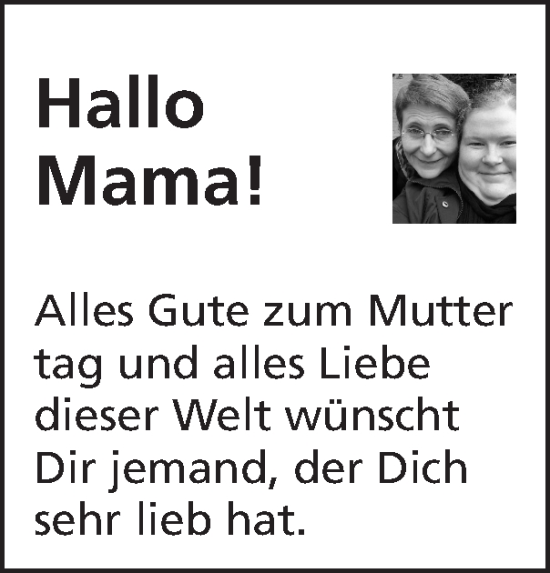 Glückwunschanzeige von Hallo Mama!  von Zeitung am Sonntag