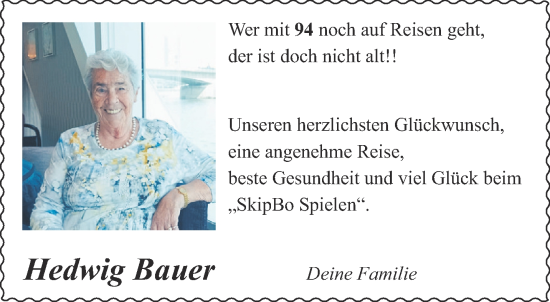 Glückwunschanzeige von Hedwig Bauer von Aachener Zeitung