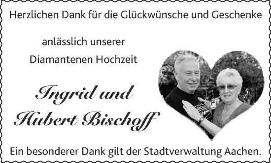 Glückwunschanzeige von Ingrid und Hubert Bischoff von Aachener Zeitung