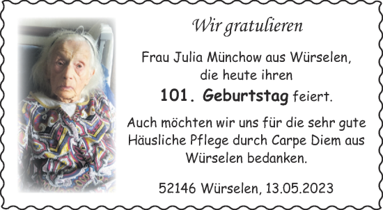 Glückwunschanzeige von Julia Münchow von Aachener Zeitung