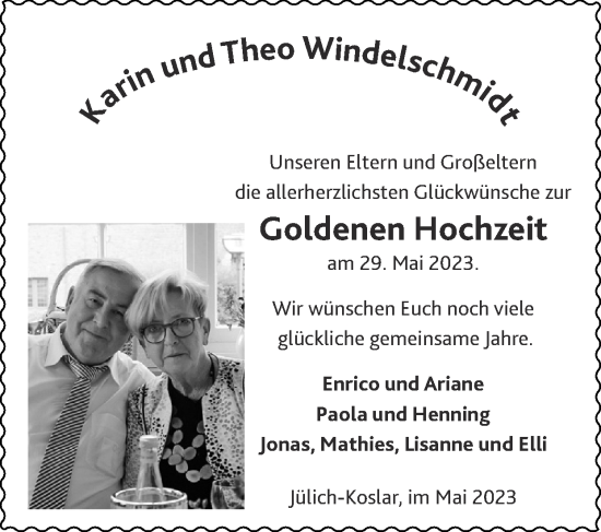 Glückwunschanzeige von Karin und Theo Windelschmidt von Zeitung am Sonntag
