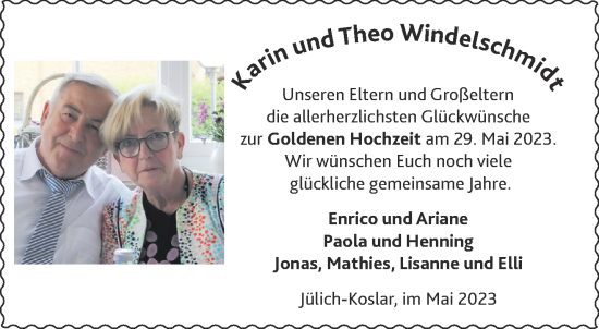 Glückwunschanzeige von Karin und Theo Windelschmidt von Aachener Zeitung