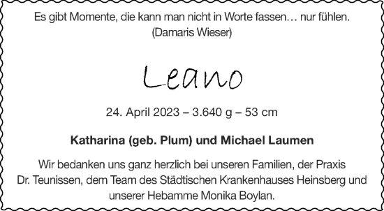 Glückwunschanzeige von Leano  von Aachener Zeitung