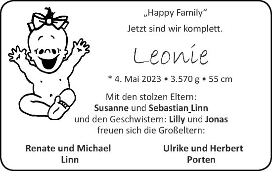 Glückwunschanzeige von Leonie  von Zeitung am Sonntag