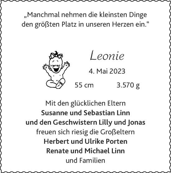 Glückwunschanzeige von Leonie  von Zeitung am Sonntag