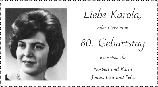 Glückwunschanzeige von Liebe Karola  von Aachener Zeitung