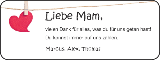 Glückwunschanzeige von Liebe Mam  von Zeitung am Sonntag