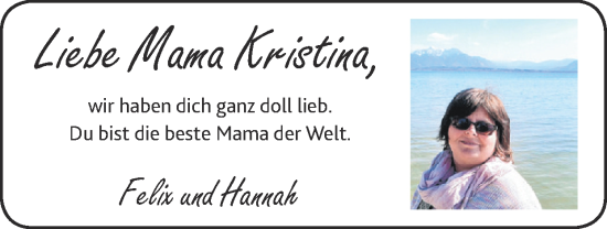 Glückwunschanzeige von Liebe Mama Kristina  von Zeitung am Sonntag