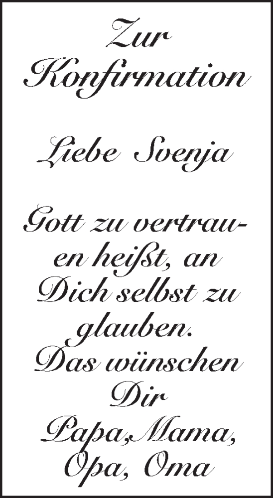 Glückwunschanzeige von Liebe Svenja  von Zeitung am Sonntag